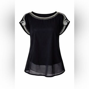 Satrangi Bonanza Sheer Black Embroidered Blouse Size Small